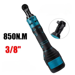 Cordless electric ratchet wrench in black and teal, with 850N.M torque and 3/8-inch drive